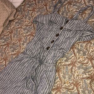 great and white striped american eagle jumpsuit